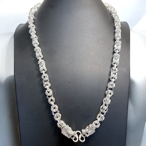 Dragon Viking Sterling Silver Byzantine Chain Link Necklace - Picture 2 of 8